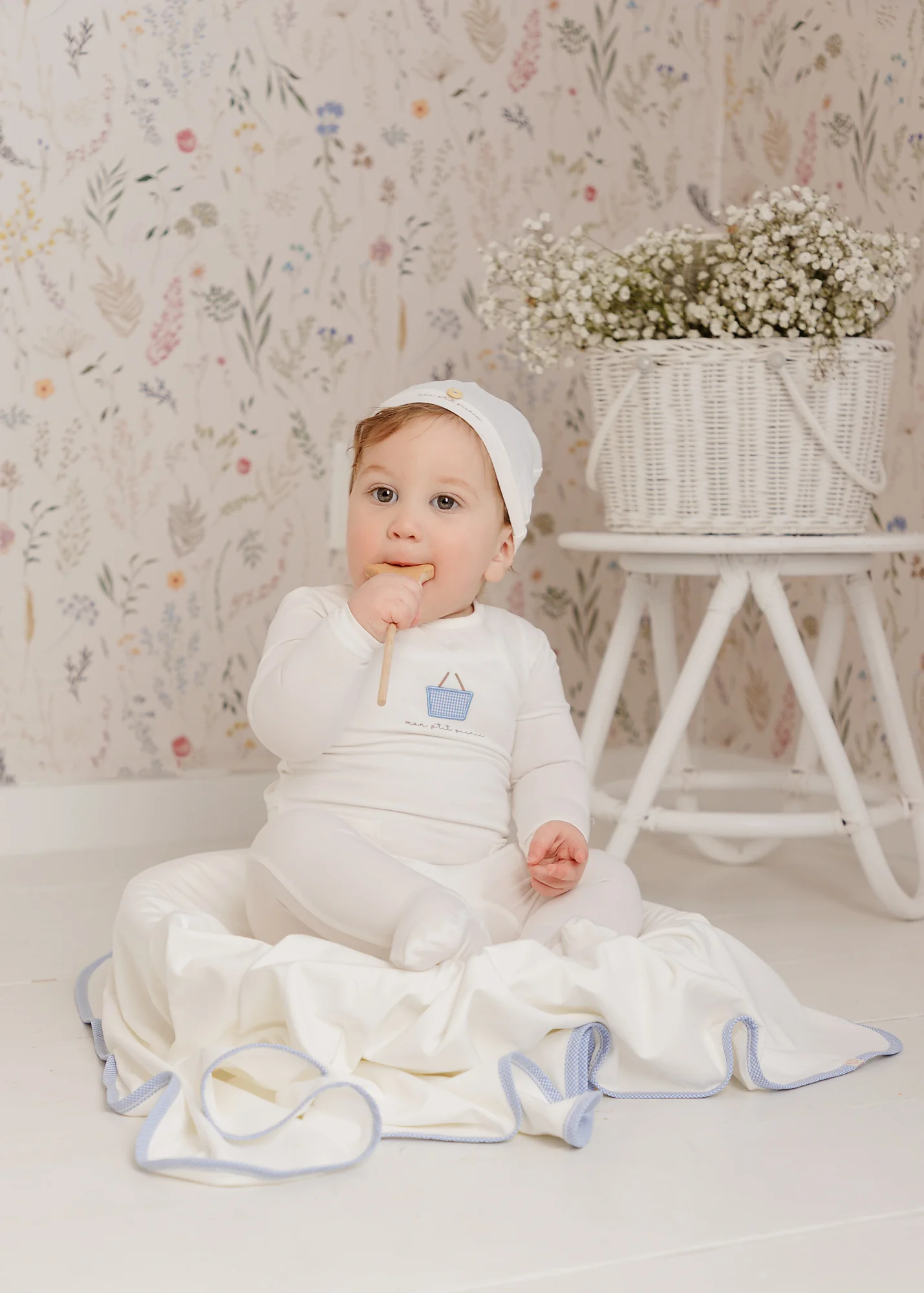 Ivory/ Blue Gingham Blanket - Image 2