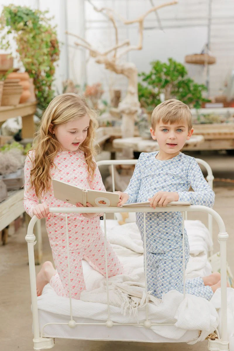 Boys Blue Checkered Anchor Pajama - Image 2