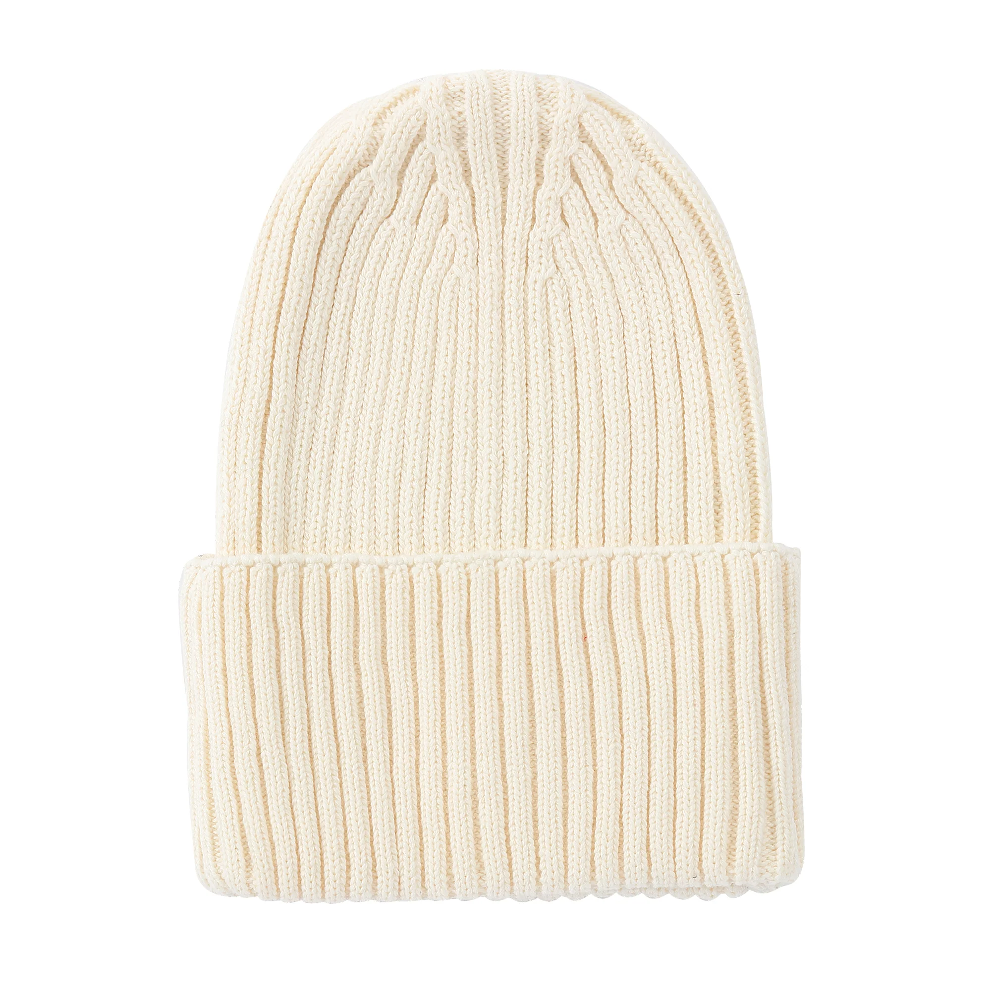 Cream Ribbed Knit Beanie - Image 2