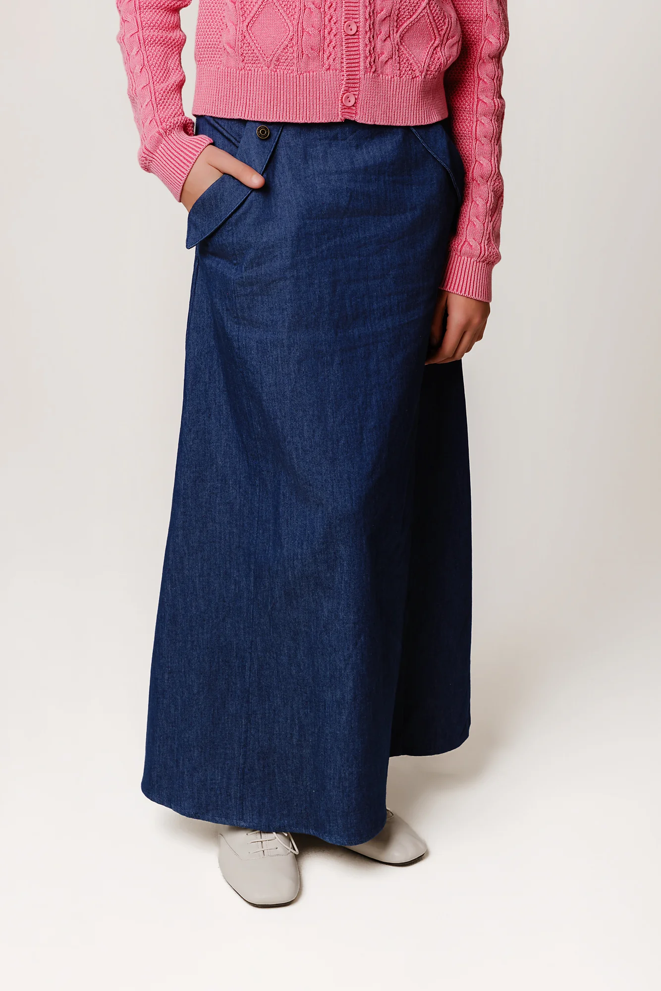 Dark Denim Folded Pocket Skirt - Image 2