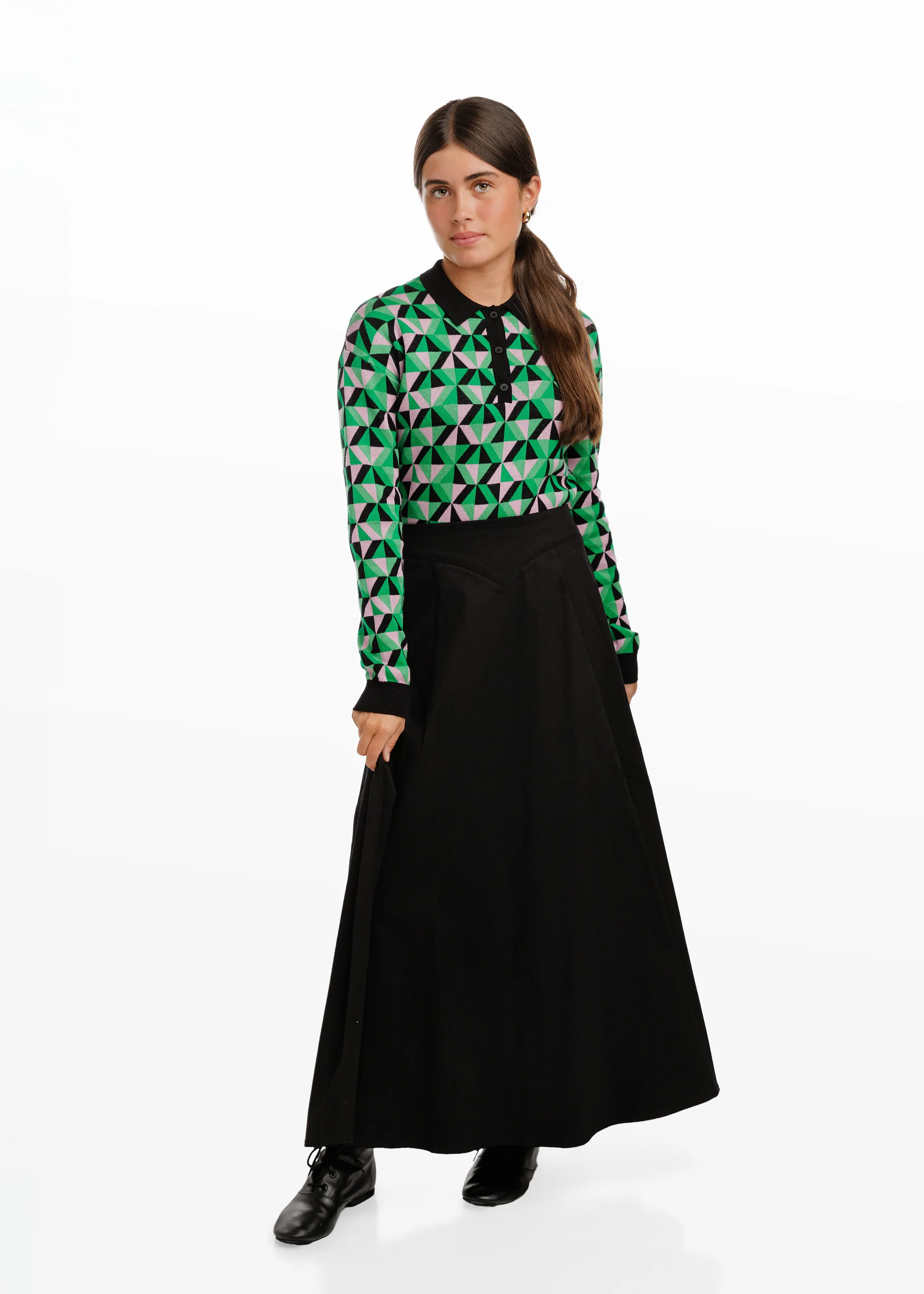 Green & Pink Geometric Sweater - Image 2