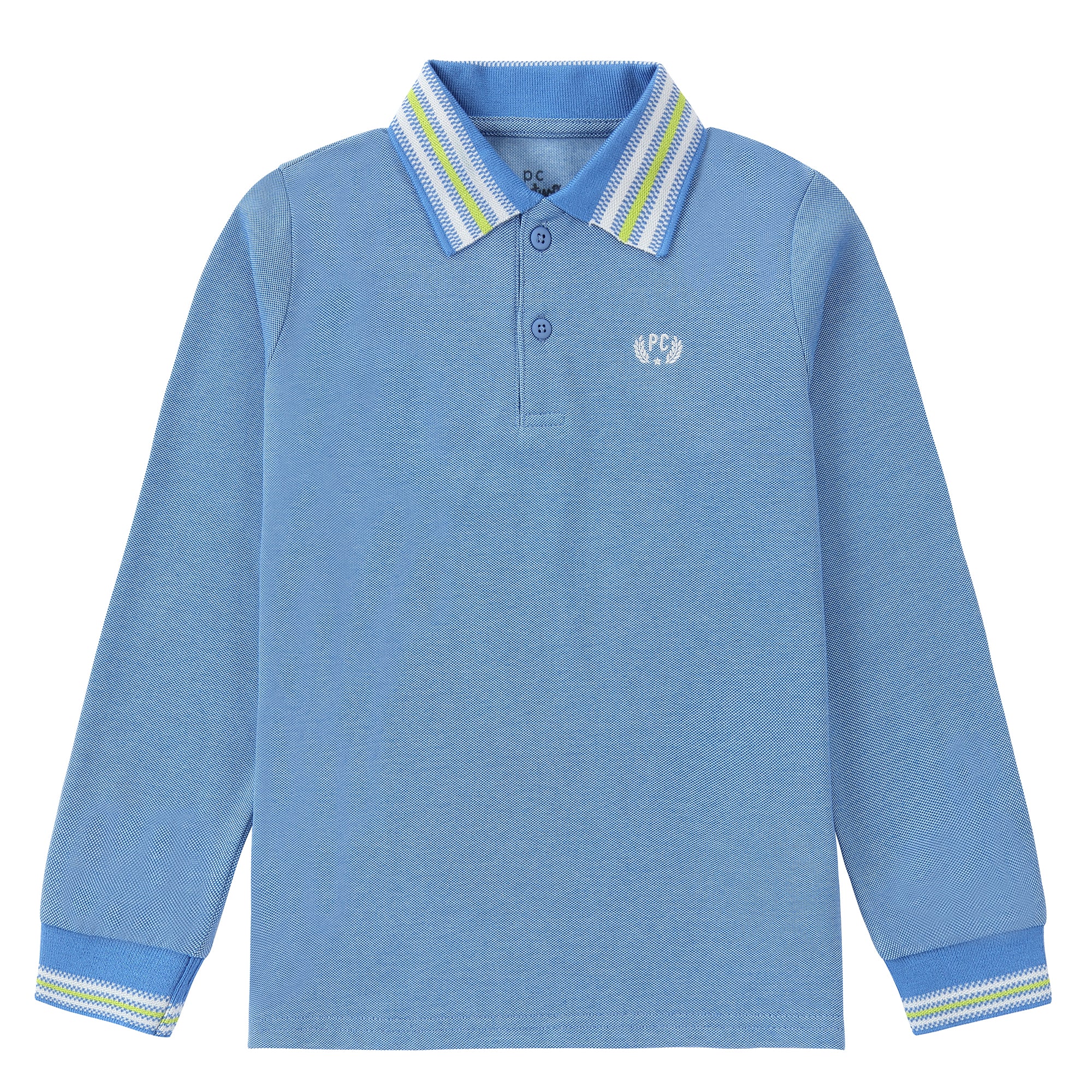 Boys Heather Blue Polo with Yellow & White Trim - Image 4