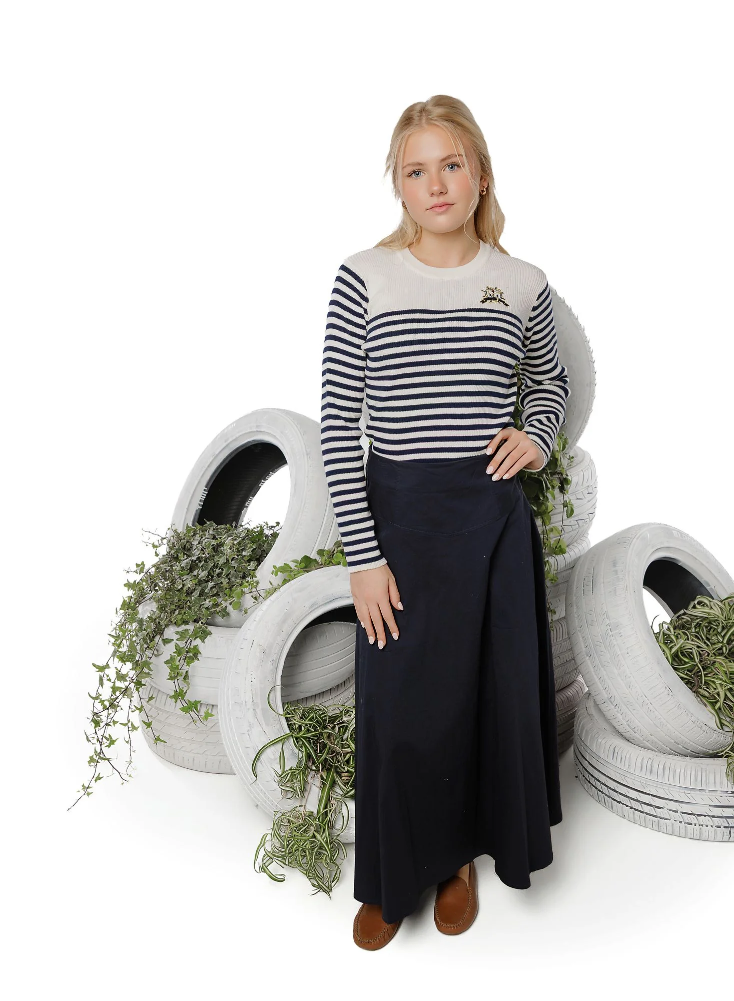 Teens Navy A-line Maxi Skirt with Yoke - Image 2