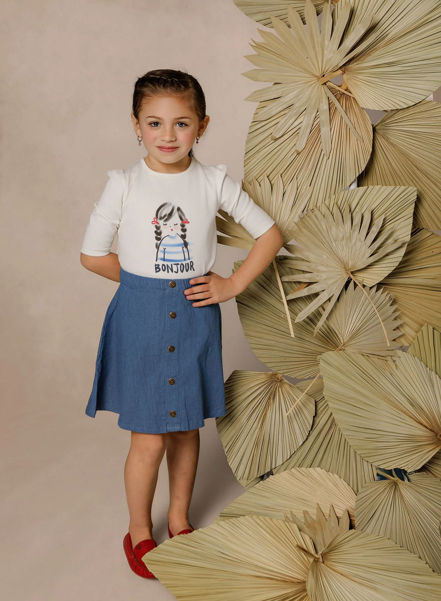 Girls White Bonjour T-Shirt - Image 5